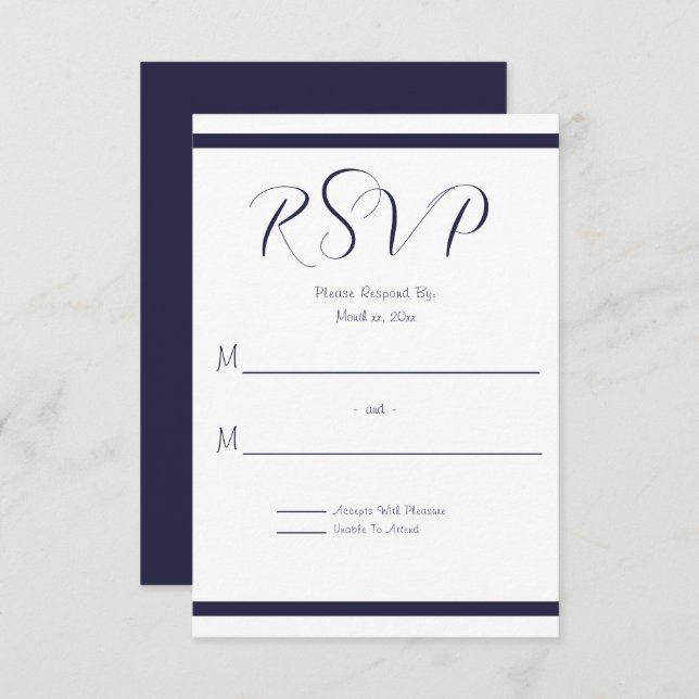 Navy and White Wedding RSVP Card (Front/Back)
