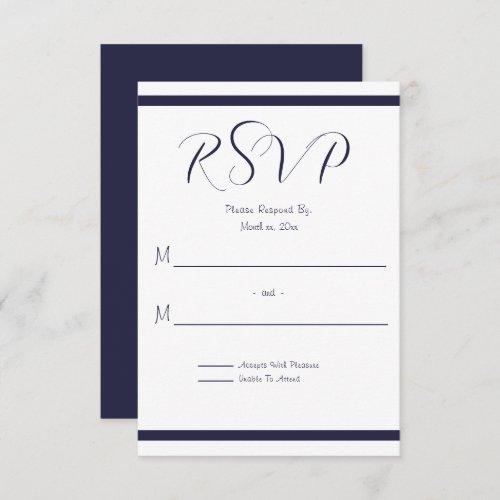 Navy and White Wedding RSVP Card