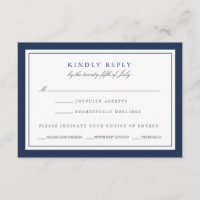 Navy and White Wedding RSVP Card w/ Meal Choice