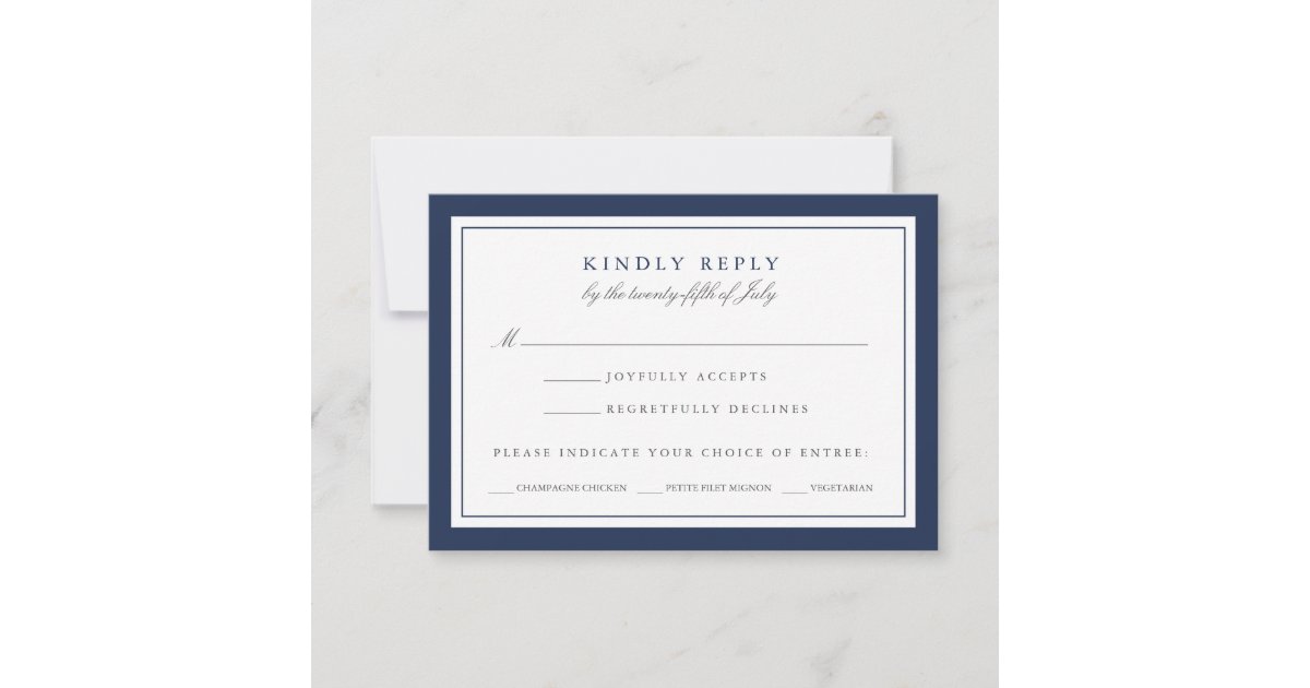 Navy And White Wedding Rsvp Card W Meal Choice Zazzle Com