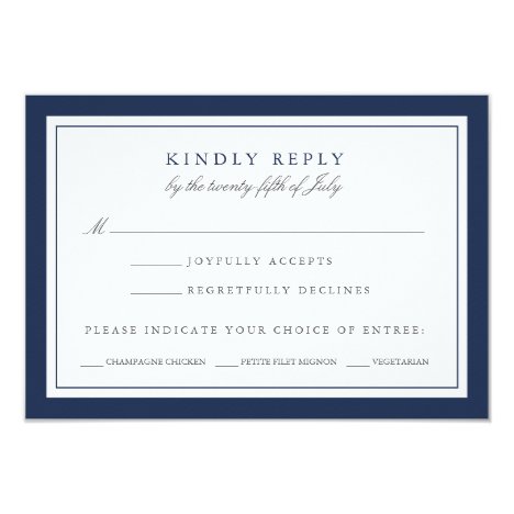 Navy and White Wedding RSVP Card w/ Meal Choice