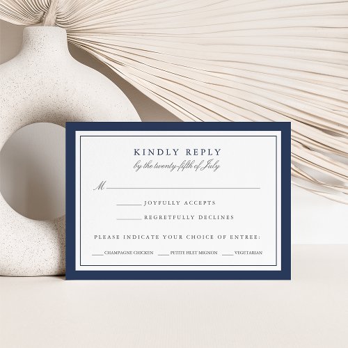 Navy and White Wedding RSVP Card w Meal Choice