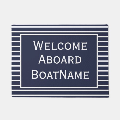 Navy and White Welcome Aboard Boat Doormat