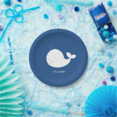 Navy and White Whale Baby Shower Paper Plate (Party)