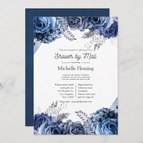 Navy and White with Silver Bridal Shower by Mail Invitation
