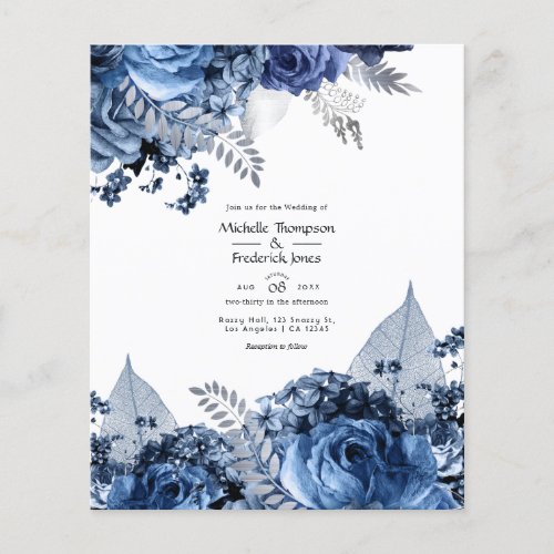 Navy and White with Silver Foil Floral Wedding Flyer