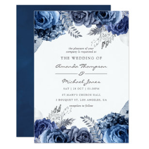 Navy White And Silver Wedding Invitations 9