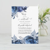 Navy and White with Silver Foil Virtual Wedding Invitation (Standing Front)