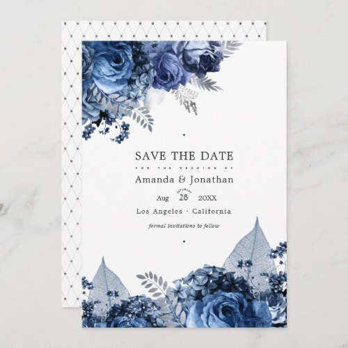 Navy and White with Silver Foil Wedding Save The Date