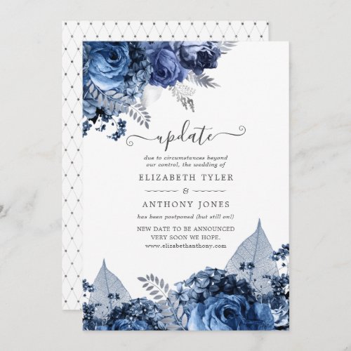 Navy and White with Silver Foil Wedding Update Invitation