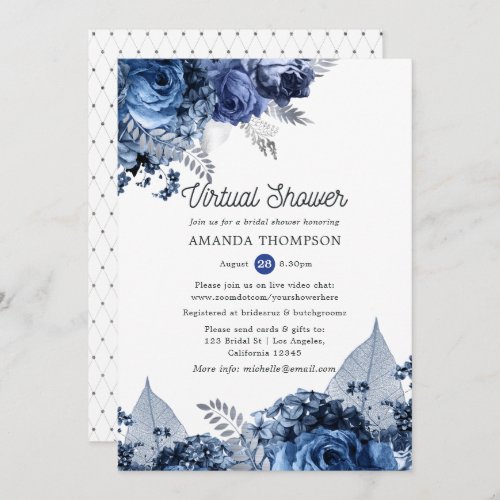 Navy and White with Silver Virtual Bridal Shower Invitation