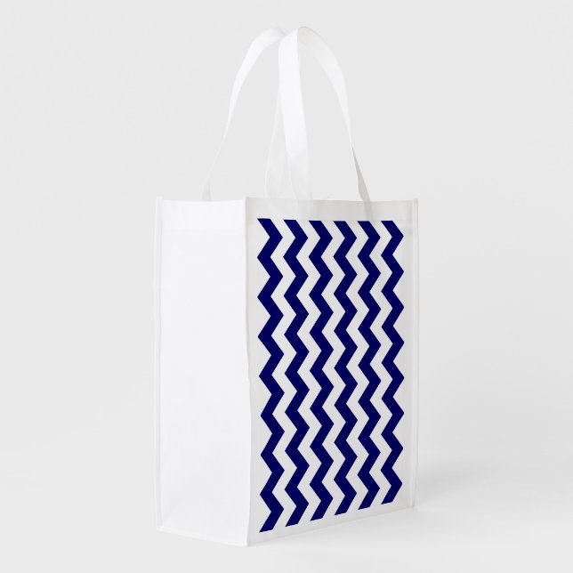 Navy and White Zigzag Grocery Bag (Back Side)