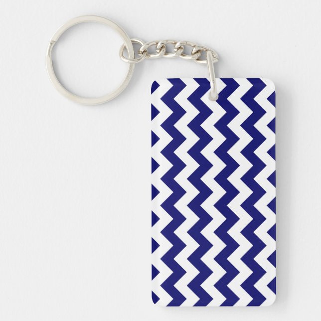 Navy and White Zigzag Keychain (Front)