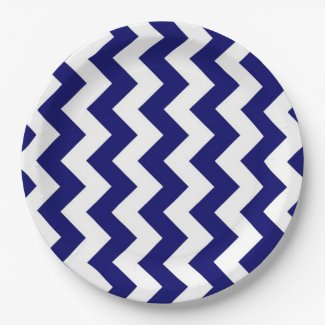 Navy and White Zigzag Paper Plate