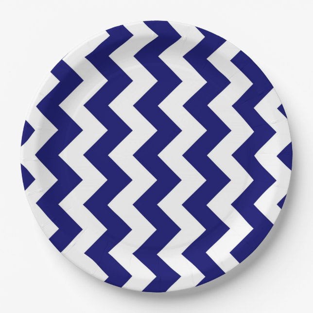 Navy and White Zigzag Paper Plates (Front)
