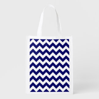 Navy and White Zigzag Reusable Grocery Bag