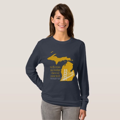 Navy and yellos long sleeve Mackinac bridge t_shir T_Shirt