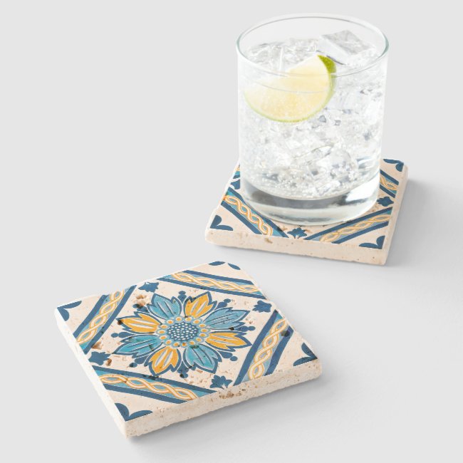 Navy and Yellow Azulejo Mediterranean Floral