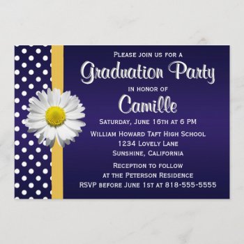 Navy And Yellow Daisy Graduation Party Invitation by party_depot at Zazzle