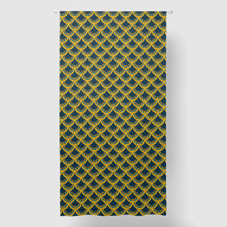 Navy and Yellow Gold Fish Scale Scallops Blackout Curtains