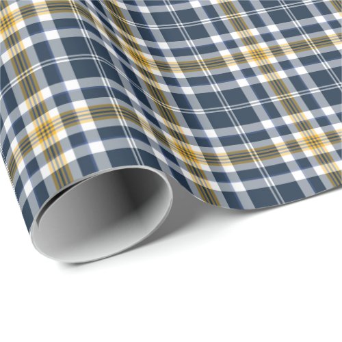 Navy and Yellow Gold Sporty Plaid Pattern Wrapping Paper