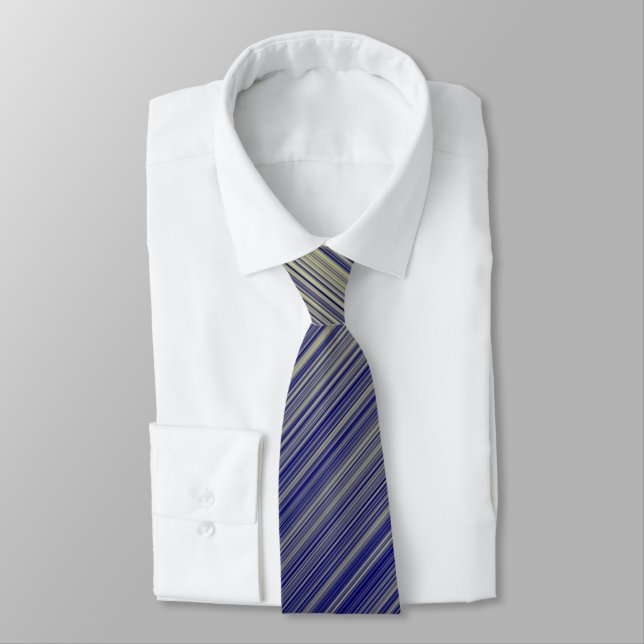 Navy and Yellow Gradient Line Pattern Neck Tie (Tied)