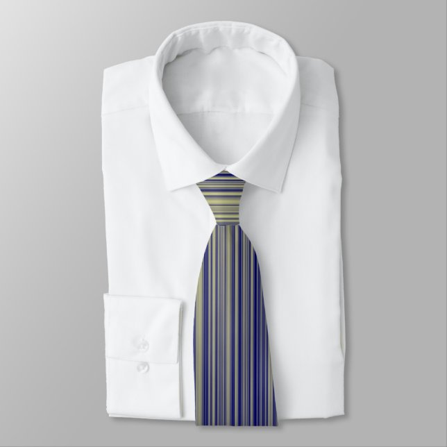 Navy and Yellow Gradient Line Pattern Neck Tie (Tied)