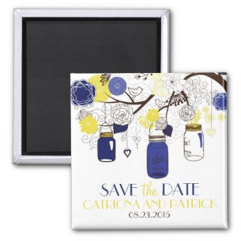 Navy And Yellow Mason Jars Save The Date Magnet by misstallulah at Zazzle