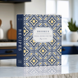 Navy and Yellow Mediterranean Bridal Shower Recipe Mini Binder