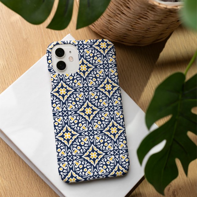Navy and Yellow Mediterranean Pattern iPhone Case (Creator Uploaded)