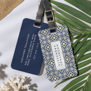 Navy and Yellow Mediterranean Pattern Luggage Tag