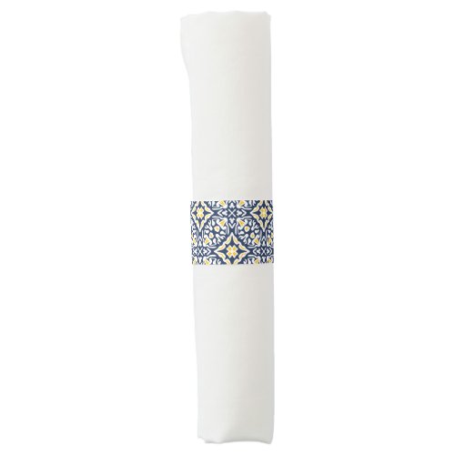 Navy and Yellow Mediterranean Pattern Napkin Bands