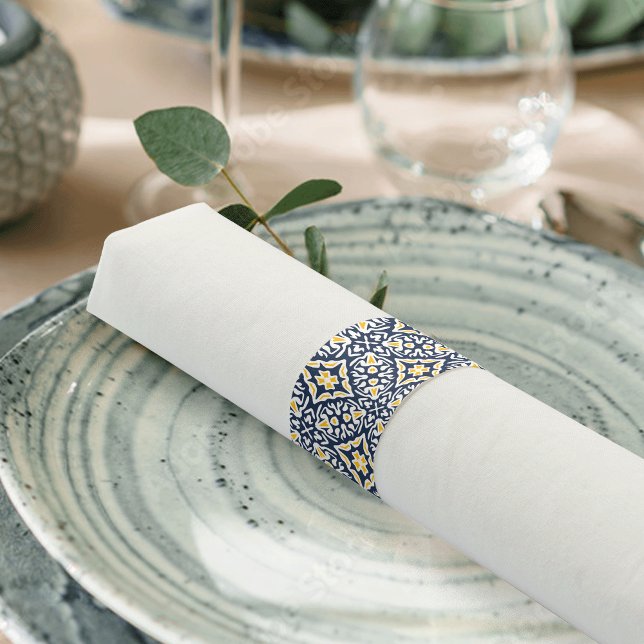 Navy and Yellow Mediterranean Pattern Napkin Bands (Creator Uploaded)
