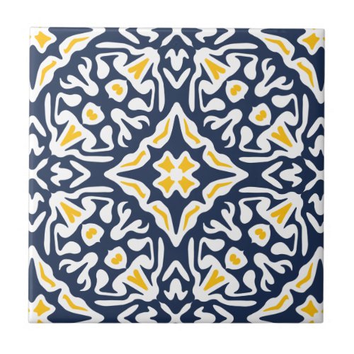 Navy and Yellow Mediterranean Pattern Tile