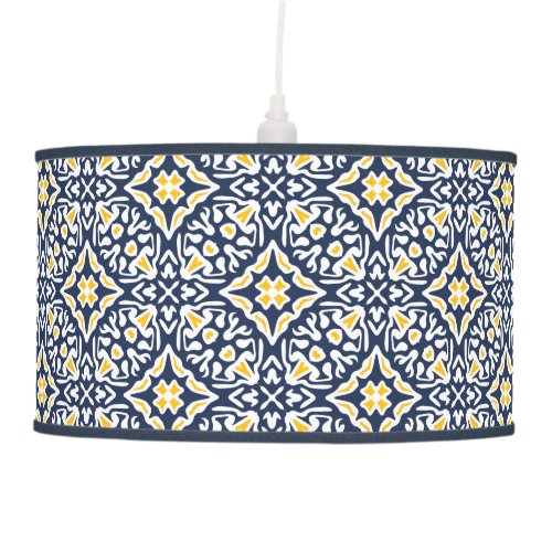 Navy and Yellow Mediterranean Tile Pattern Ceiling Lamp