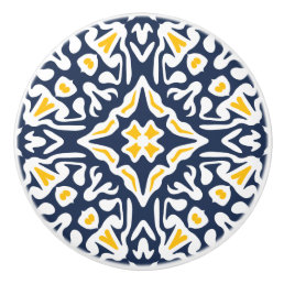 Navy and Yellow Mediterranean Tile Pattern Ceramic Knob