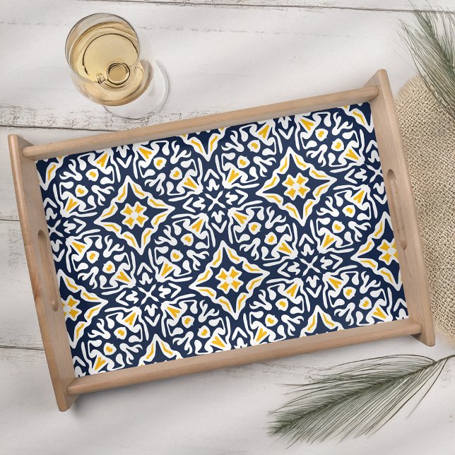 Navy and Yellow Mediterranean Tile Pattern Serving Tray (Creator Uploaded)