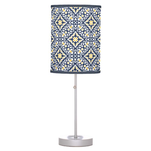 Navy and Yellow Mediterranean Tile Pattern Table Lamp