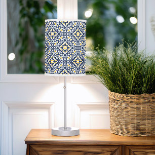 Navy and Yellow Mediterranean Tile Pattern Table Lamp