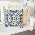 Navy and Yellow Mediterranean Tile Pattern Throw Pillow<br><div class="desc">Add a summery Mediterranean twist to your poolside or patio decor with our chic Spanish tile patterned outdoor throw pillow in a traditional color palette of navy blue and sunny yellow. Pattern repeats on reverse side.</div>