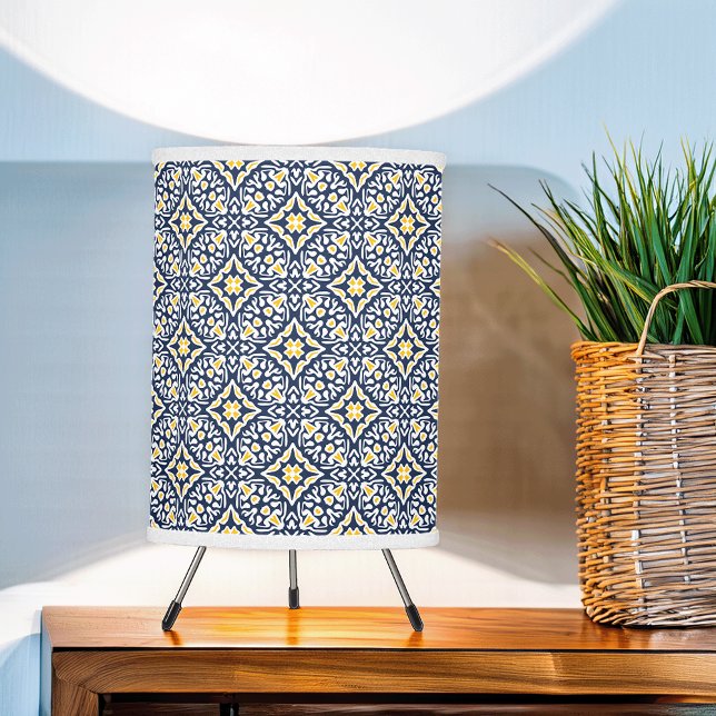 Navy and Yellow Mediterranean Tile Pattern Tripod Lamp (Creator Uploaded)