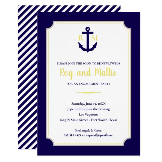 Navy and Yellow Nautical Anchor Engagement Party Invitation