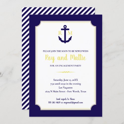 Navy and Yellow Nautical Anchor Engagement Party Invitation