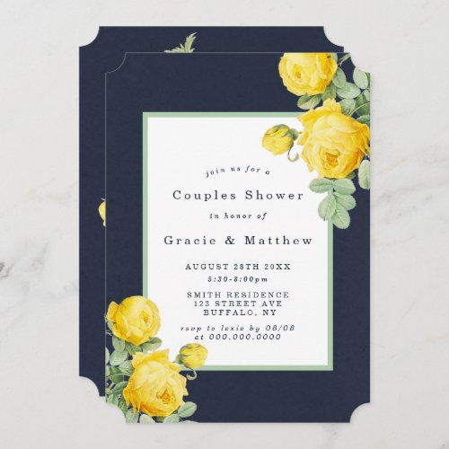 Navy and Yellow Rose Couples Shower Invitations
