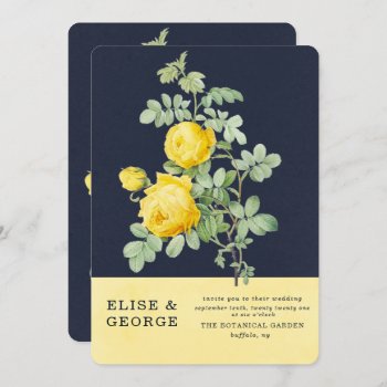 Navy And Yellow Rose Romantic Spring Wedding Invitation by Wedding_Charme at Zazzle
