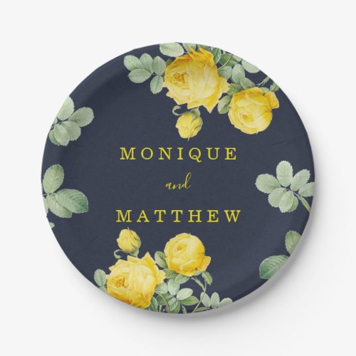 Navy and Yellow Rose Romantic Wedding  Paper Plates