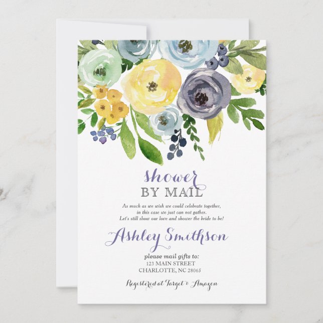 Navy and yellow shower by mail invitation (Front)