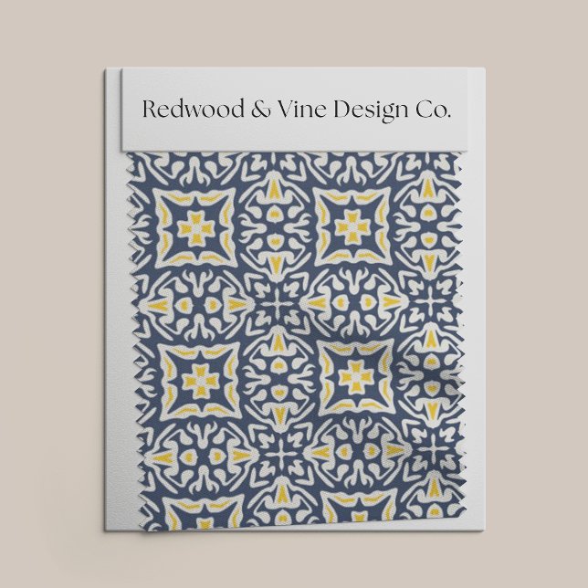 Navy and Yellow Spanish Tile Pattern Fabric (Creator Uploaded)