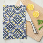 Navy and Yellow Spanish Tile Pattern Towel<br><div class="desc">Our Spanish tile pattern towels are a beautiful addition to your Mediterranean style,  blue and white,  or beach house kitchen. Inspired by the traditional azulejo tiles of Spain and Portugal,  this intricately patterned design features a geometric design in coastal navy blue,  sunny golden yellow and crisp white.</div>