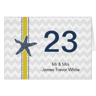 Navy and Yellow Starfish Beach Wedding Stationery Cards